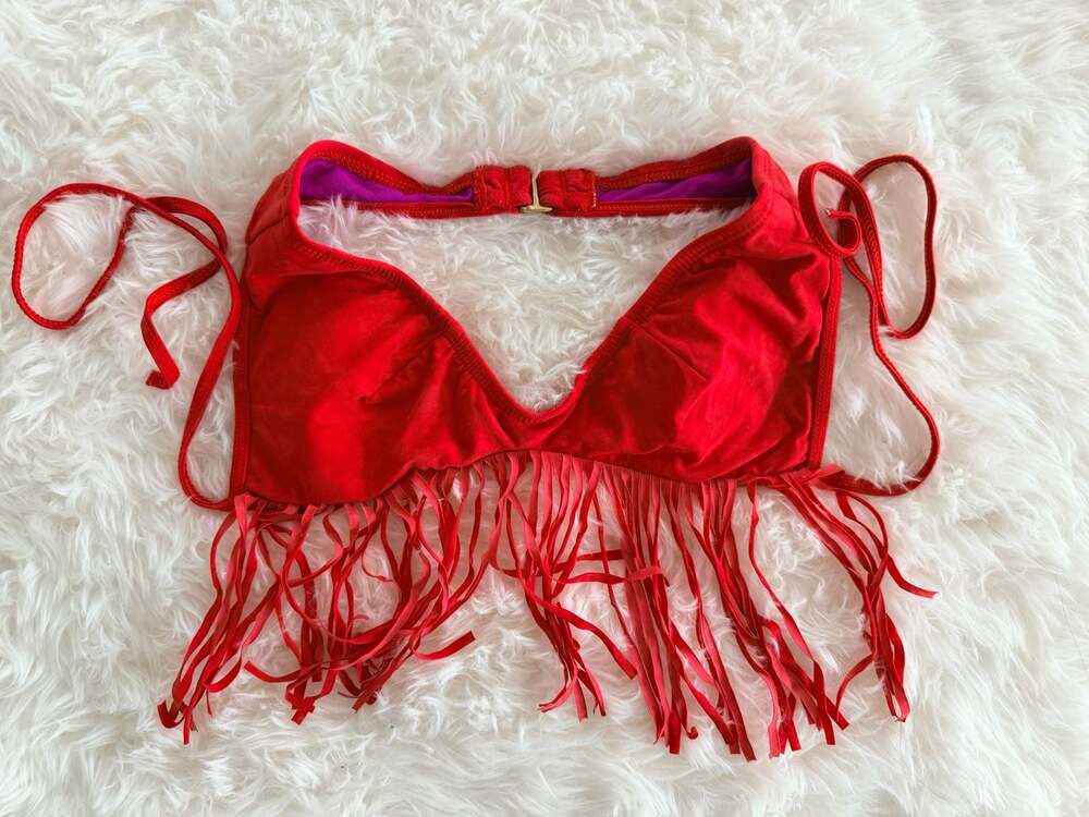 Sofia by Sofia Vergara Red Fringe Halter Bikini Top Size S